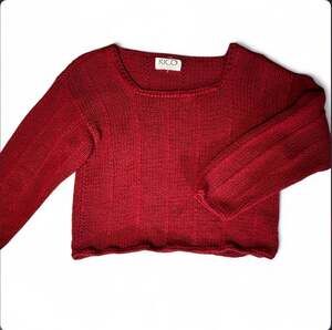 RICO Vintage Red 100% Cotton Chunky Knit Scoop Neck Cropped Sweater